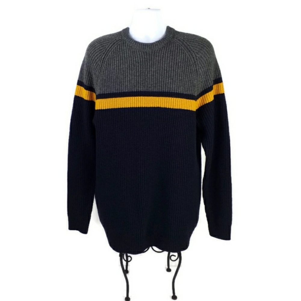 French Connection Blue Blocked Stripe Pullover Wool Blend Sweater Mens XXL